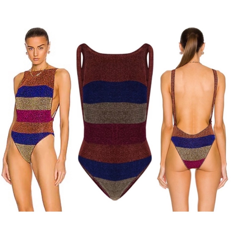 Oseree Lumiere Colore‎ Body Swimsuit Multicolor Stripe Lurex One Piece Size M